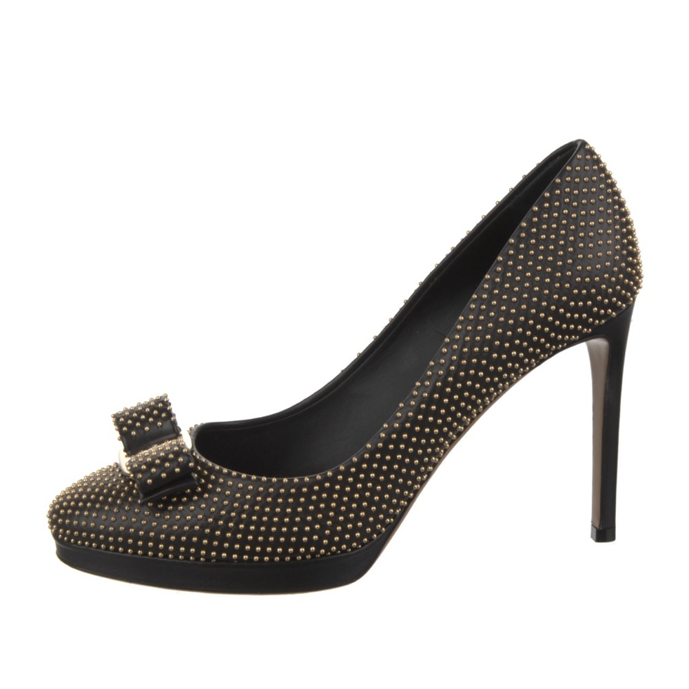 Salvatore Ferragamo Black Leather Round-Toe Pumps, Stiletto Heels, Size 8